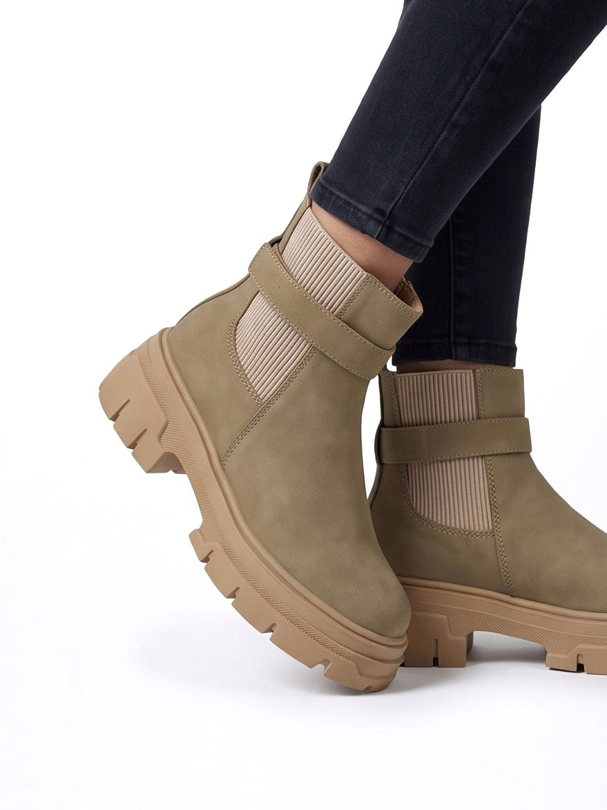Botines chelsea kaki con suela gruesa para mujer Marileo, vista lateral